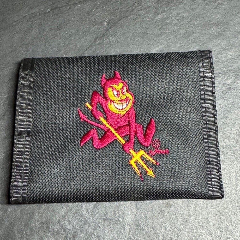 Arizona State Sun Devils ASU Sparky Embroidered Trifold Canvas Wallet Black